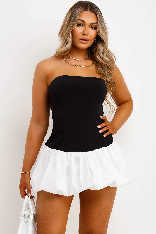 Mini Puffball Dress Black And White Comfortable One-Shoulder Mini Dress