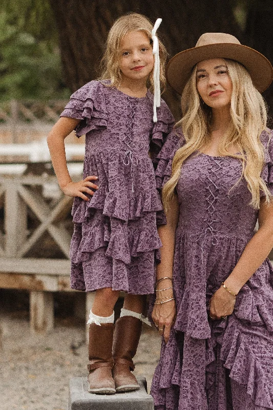Mini Solana Dress in Purple Lace Trendy Mesh Mini Dress