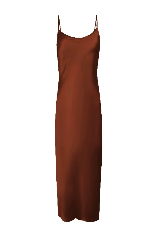 BM Minimal Slip Dress - Chocolate Casual V-Neck Mini Dress