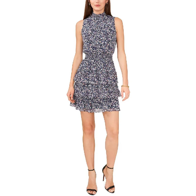 MSK Womens Petites Mock Neck Mini Fit & Flare Dress Cozy T-Shirt Mini Dress