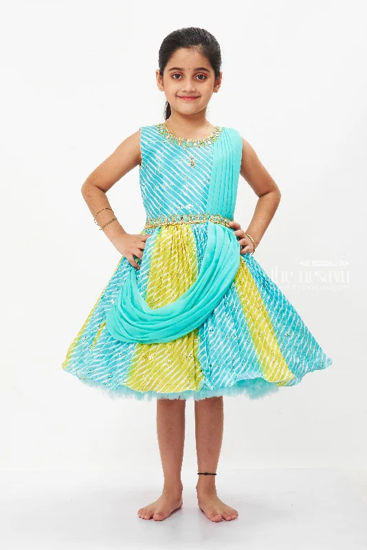 Aqua Elegance Silk Frock for Girls with Embellished Party Gown Design Tunics Brand named