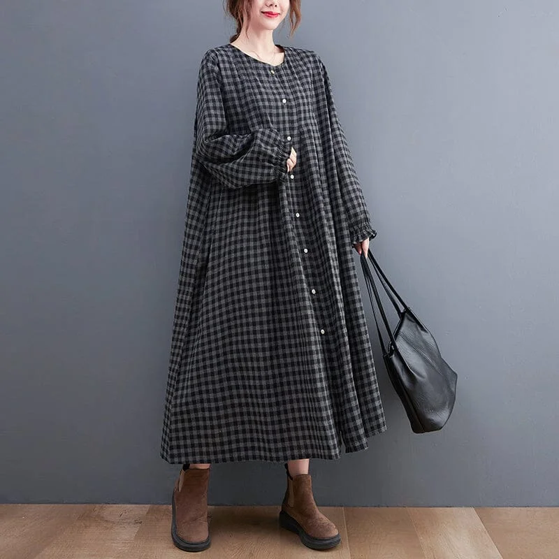 Plus Size Spring Minimalist Casual Losoe Plaid Dress Fashionable Lace Mini Dress