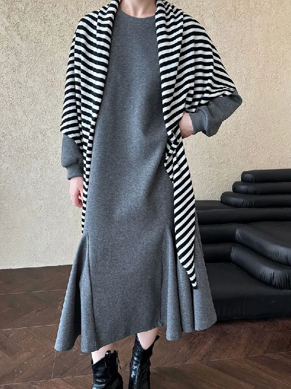 Solid Color Minimalist Round Neck Mermaid Dress Fashionable Boho-Chic Mini Dress