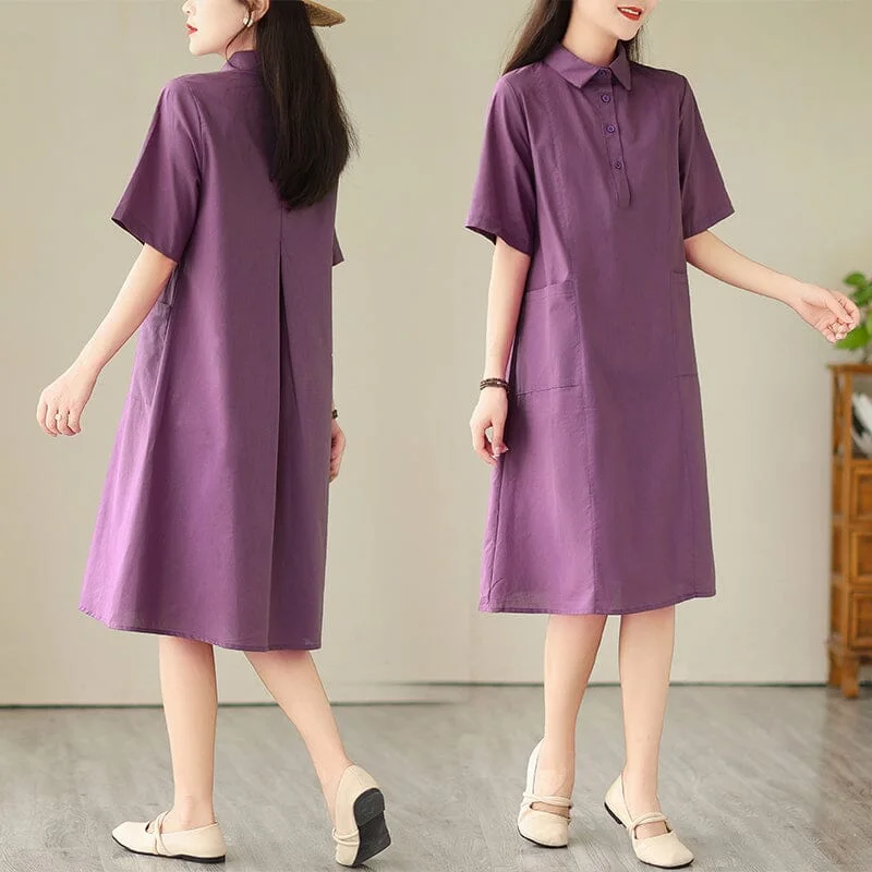 Summer Casual Minimalist Cotton Linen Dress Cozy Cowl Neck Mini Dress