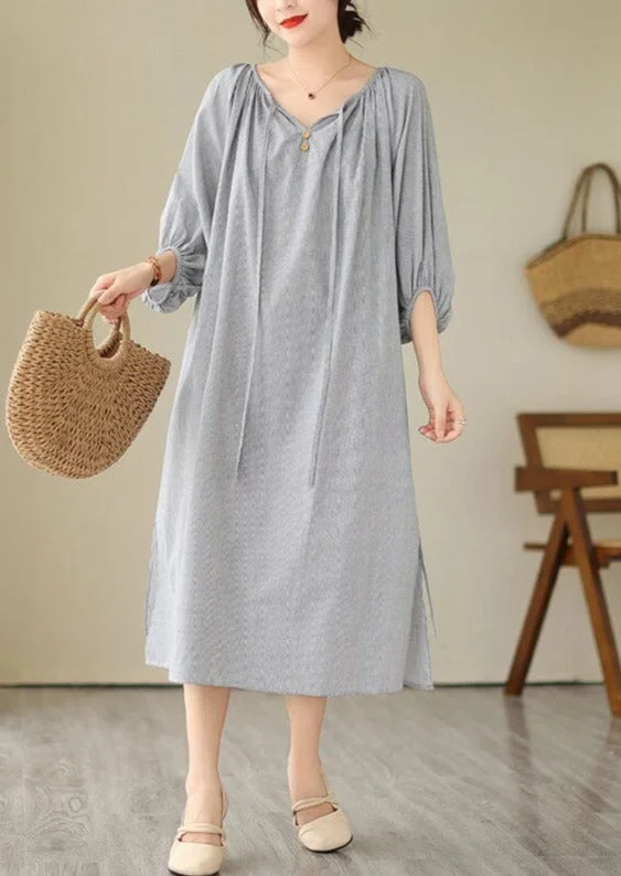 Summer Casual Stripe Minimalist Cotton Dress Half Sleeve Fashionable Mini Dress with Frills