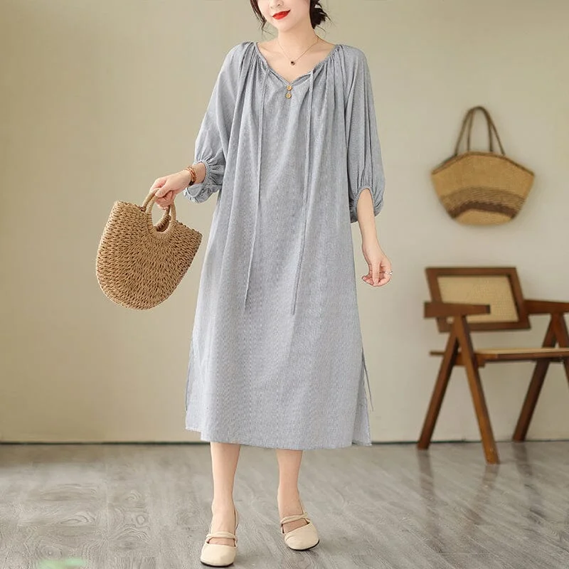 Summer Casual Stripe Minimalist Cotton Dress Fashionable Mini Dress with Slits