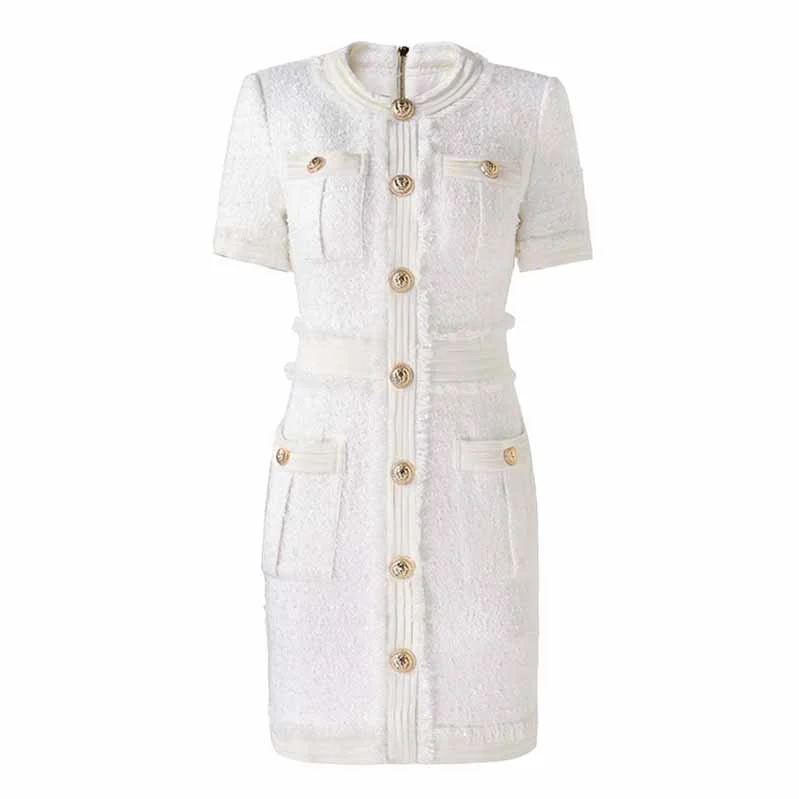 Women Slim Fit Colorblock Patchwork Dress Golden Buttons Mini Formal Dresses Chic Bohemian Mini Dress