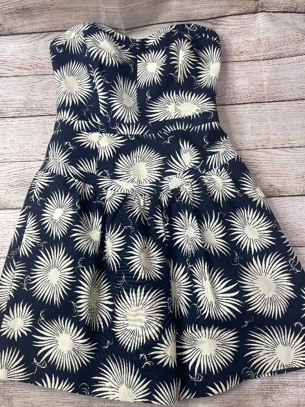 Blue & Cream Dress Party Short Milly, Size 0 Off-the-shoulder Bohemian Festive