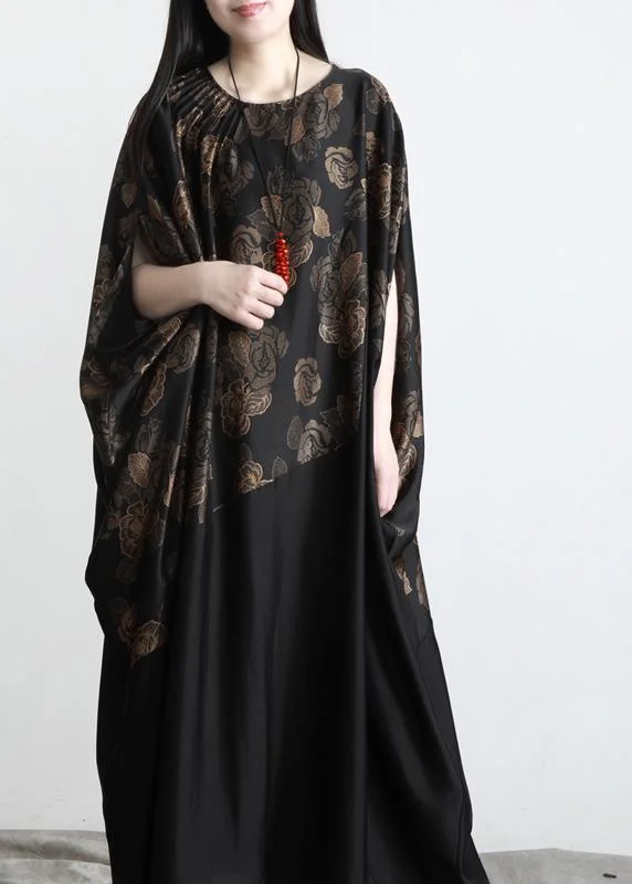 Chic Black Print Patchwork Batwing Sleeve Party Summer Chiffon Dress Tunics Sophisticated sleek