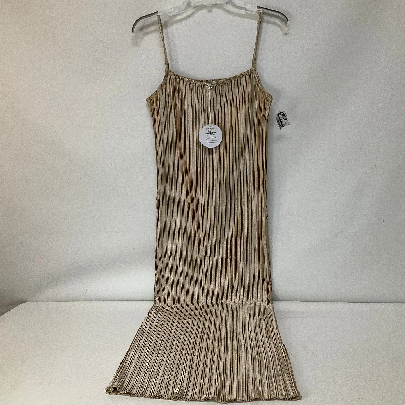 Gold Dress Party Long Cmc, Size M Pleated Skirt Elegant