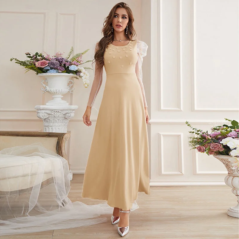 NiDELL ZG-21804 European and American Women's Clothing . Autumn New Cross-Border Birthday Party Gathering Mesh Dress Tunics Mesh breathable