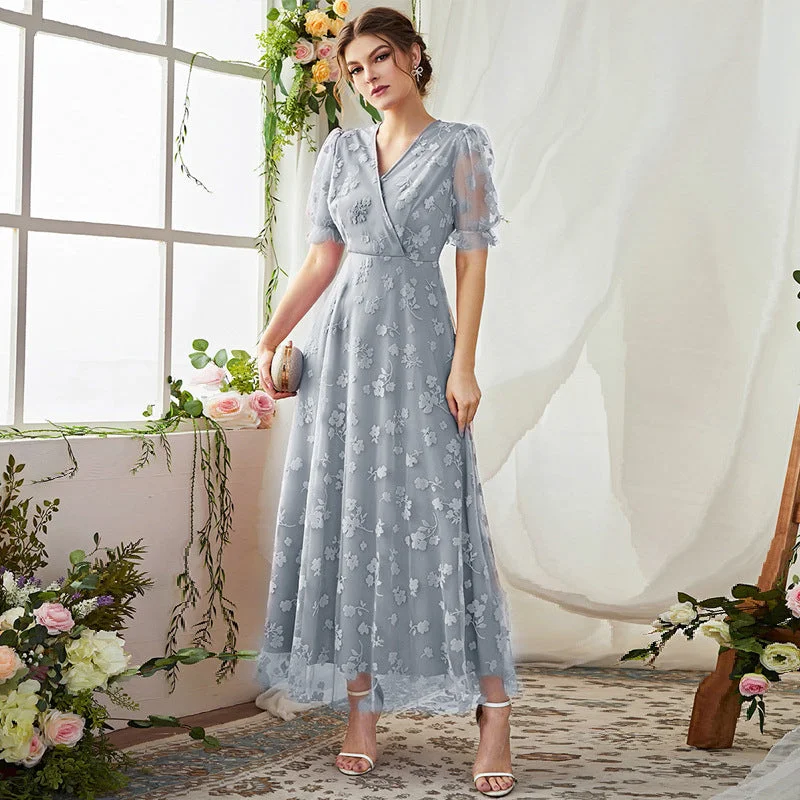 NiDELL Zty-21511 Cross-Border Foreign Trade Women's Clothing . Summer Fashion Casual Party Mesh V-neck Dress with Lining Tunics Favorite customer