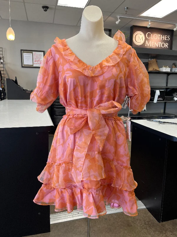 Orange & Pink Dress Party Short Mumu, Size L Tunics Polka dots