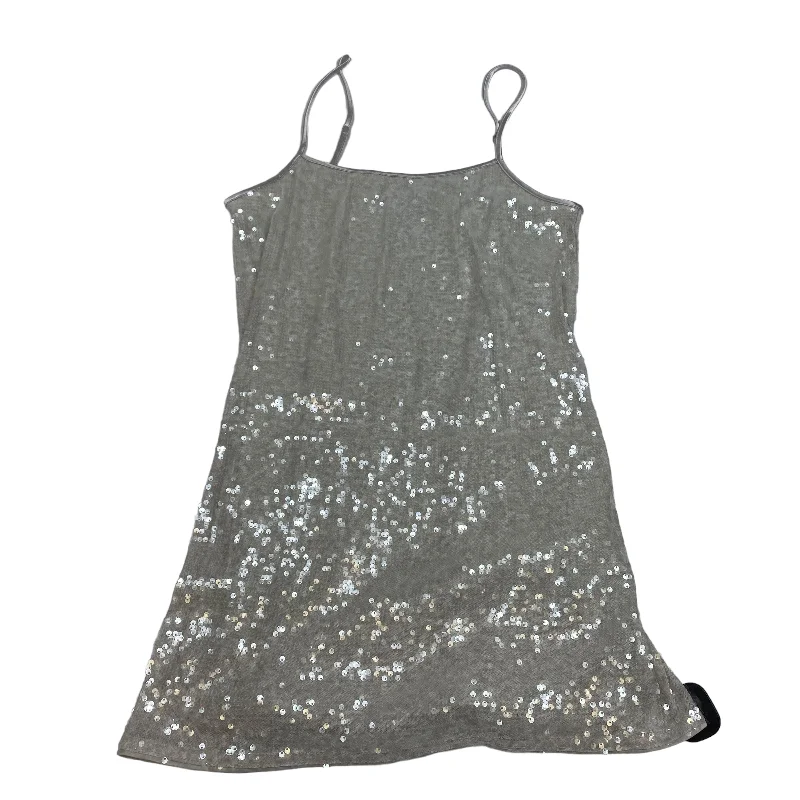 Silver Dress Party Short Divided, Size L Peplum Ruffle Cocktail