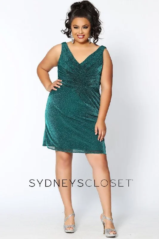 Sydney's Closet SC8093 Emerald Cocktail Dress Size 20 Short Fitted Shimmer Homecoming Party Emerald Tunics Stylish elegant