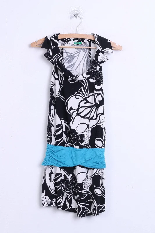 United Colors Of Benetton Womens XS Dress Blouse Black White Party empire Waist empire