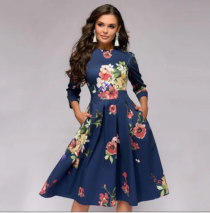 Women Dress 2019Top New Hot Fashion Women Elegent A-line Vintage Printing Party Vestidos Big Swing Dress Vestido De Mujer Tunics Sophisticated sleek