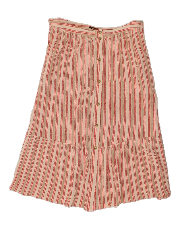 SUPERDRY Womens A-Line Skirt UK 16 Large W32 Beige Striped Viscose silk skirt smooth SUPERDRY Womens A-Line Skirt UK 16 Large W32 Beige Striped Viscose silk skirt smooth