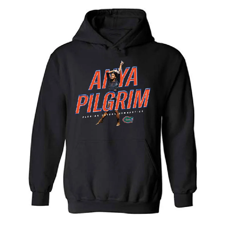 Florida - NCAA Women's Gymnastics : Anya Pilgrim - Hooded Sweatshirt Individual Caricature Hoodie with Metallic Shiny Futuristic Florida - NCAA Women's Gymnastics : Anya Pilgrim - Hooded Sweatshirt Individual Caricature Hoodie with Metallic Shiny Futuristic