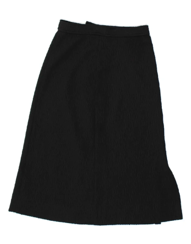 VINTAGE Womens High Waist A-Line Skirt UK 12 Medium W26 Black Polyester casual skirt length VINTAGE Womens High Waist A-Line Skirt UK 12 Medium W26 Black Polyester casual skirt length