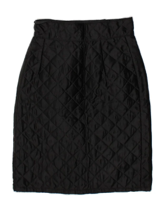 VINTAGE Womens Quilted Straight Skirt IT 40 Small W28 Black Acetate denim skirt fashionable VINTAGE Womens Quilted Straight Skirt IT 40 Small W28 Black Acetate denim skirt fashionable