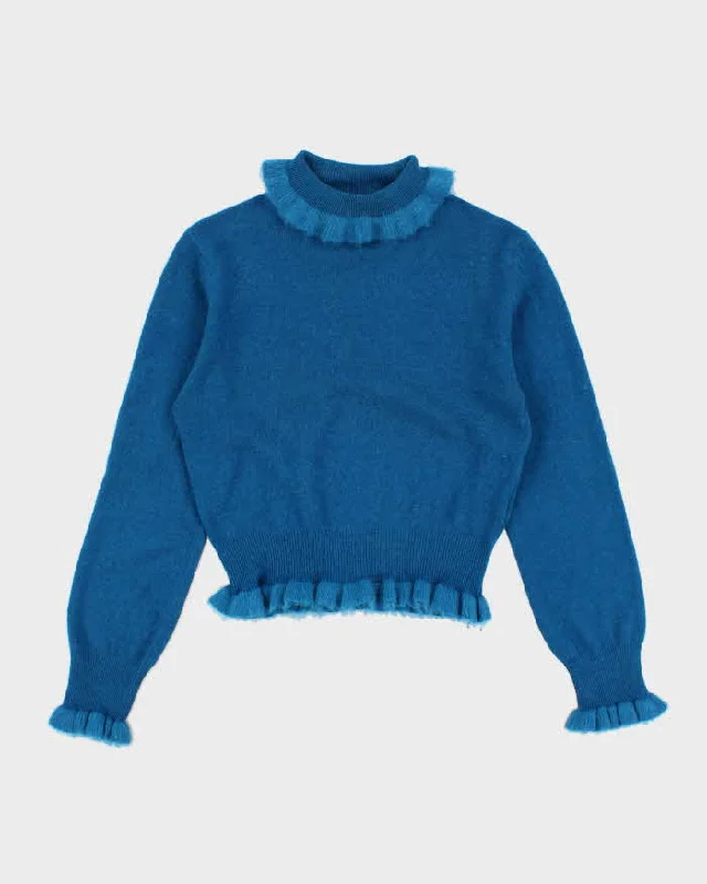 90s Vintage Women's Turquoise Esprit Lettuce Trimmed Turtle neck Sweater - S Nylon Fabric Polyester Fabric Spandex Fabric 90s Vintage Women's Turquoise Esprit Lettuce Trimmed Turtle neck Sweater - S Nylon Fabric Polyester Fabric Spandex Fabric