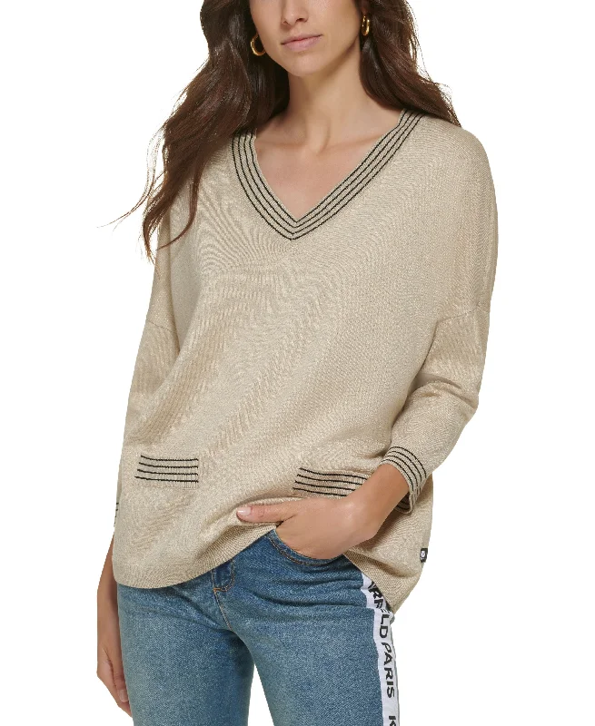 Karl Lagerfeld Paris Womens 3/4 Sleeve V Neck Sweater Open Front Closed Front Wrap Front Karl Lagerfeld Paris Womens 3/4 Sleeve V Neck Sweater Open Front Closed Front Wrap Front