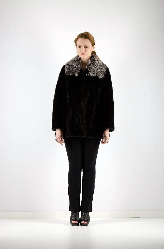 21 | Black Mink Fur Jacket With Silver Fox Trim Rayon Fabric Velvet Fabric Corduroy Fabric 21 | Black Mink Fur Jacket With Silver Fox Trim Rayon Fabric Velvet Fabric Corduroy Fabric
