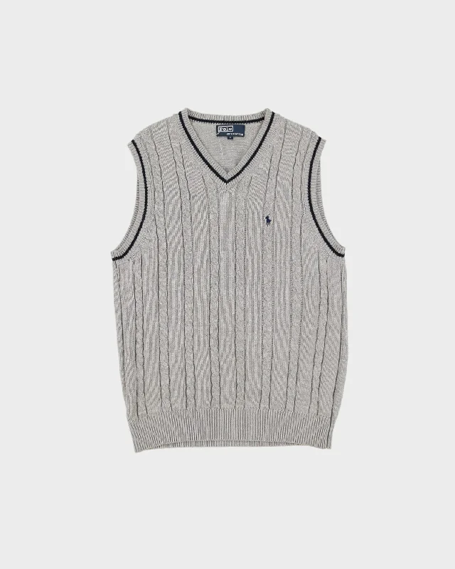 Vintage 90s Polo Ralph Lauren Grey Sweater Vest / Tank Knit - M Ribbed Striped Patterned Vintage 90s Polo Ralph Lauren Grey Sweater Vest / Tank Knit - M Ribbed Striped Patterned