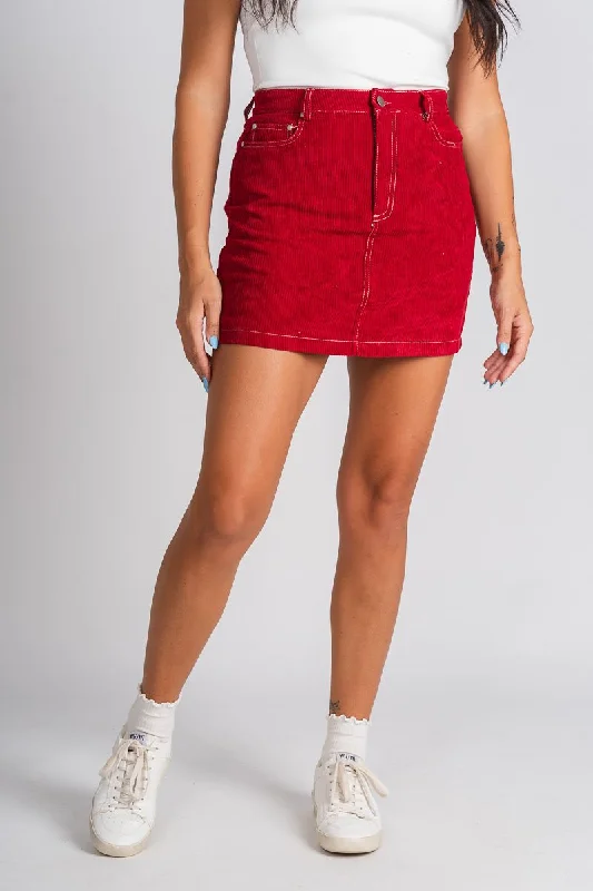 Bow stitch corduroy mini skirt red