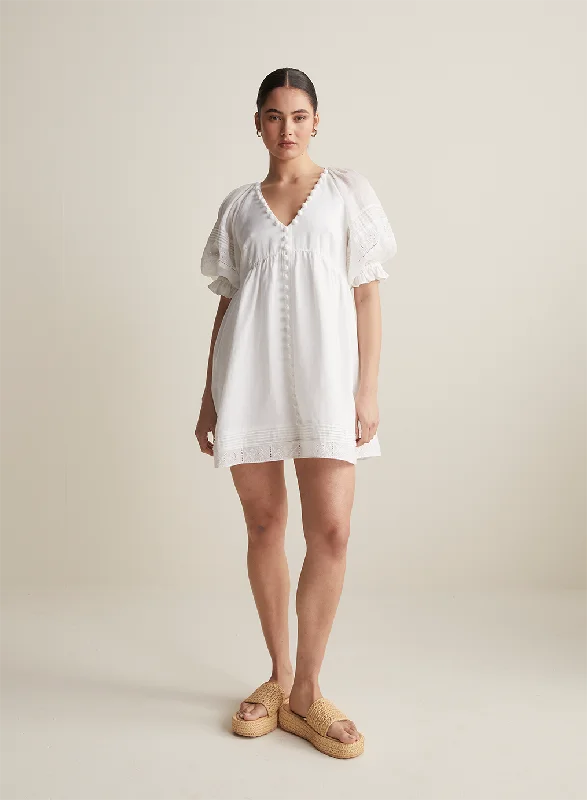 Gwendalin Linen Mini Smock Dress | Optical White | Restock Fashionable A-Line Mini Dress Gwendalin Linen Mini Smock Dress | Optical White | Restock Fashionable A-Line Mini Dress